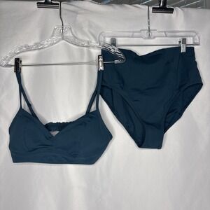 Athleta M High Waist Bottom & Bikini Bra Top 2 Pc Swim Bathing Suit Teal Green